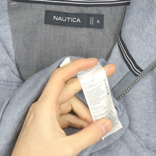 Nautica Men's Blue XL 1/4 Zip Cotton High Neck Jumper