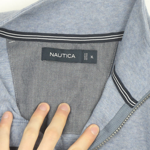 Nautica Men's Blue XL 1/4 Zip Cotton High Neck Jumper