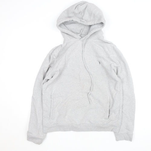 AllSaints Mens Grey Pullover Hoodie Medium Fleece Cotton