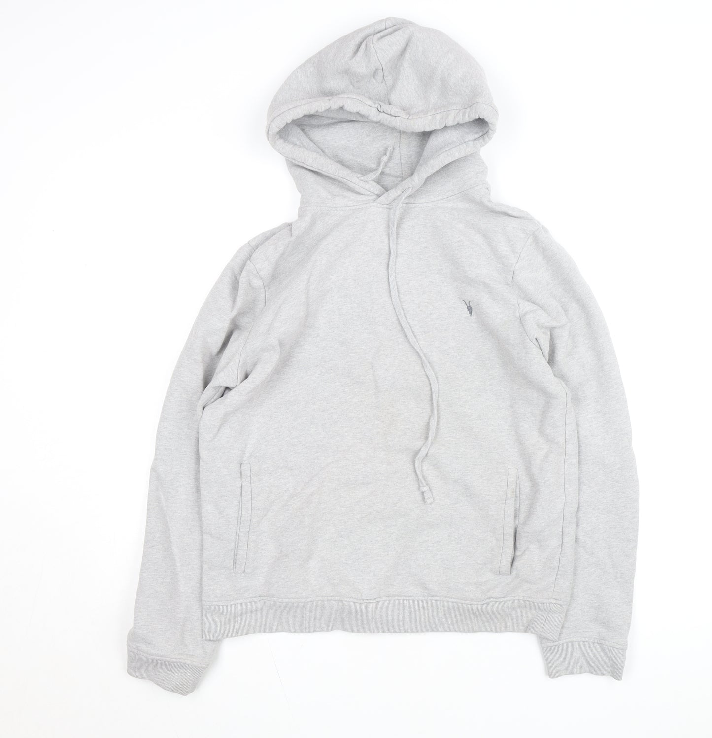 AllSaints Mens Grey Pullover Hoodie Medium Fleece Cotton