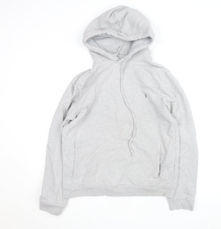 AllSaints Mens Grey Pullover Hoodie Medium Fleece Cotton