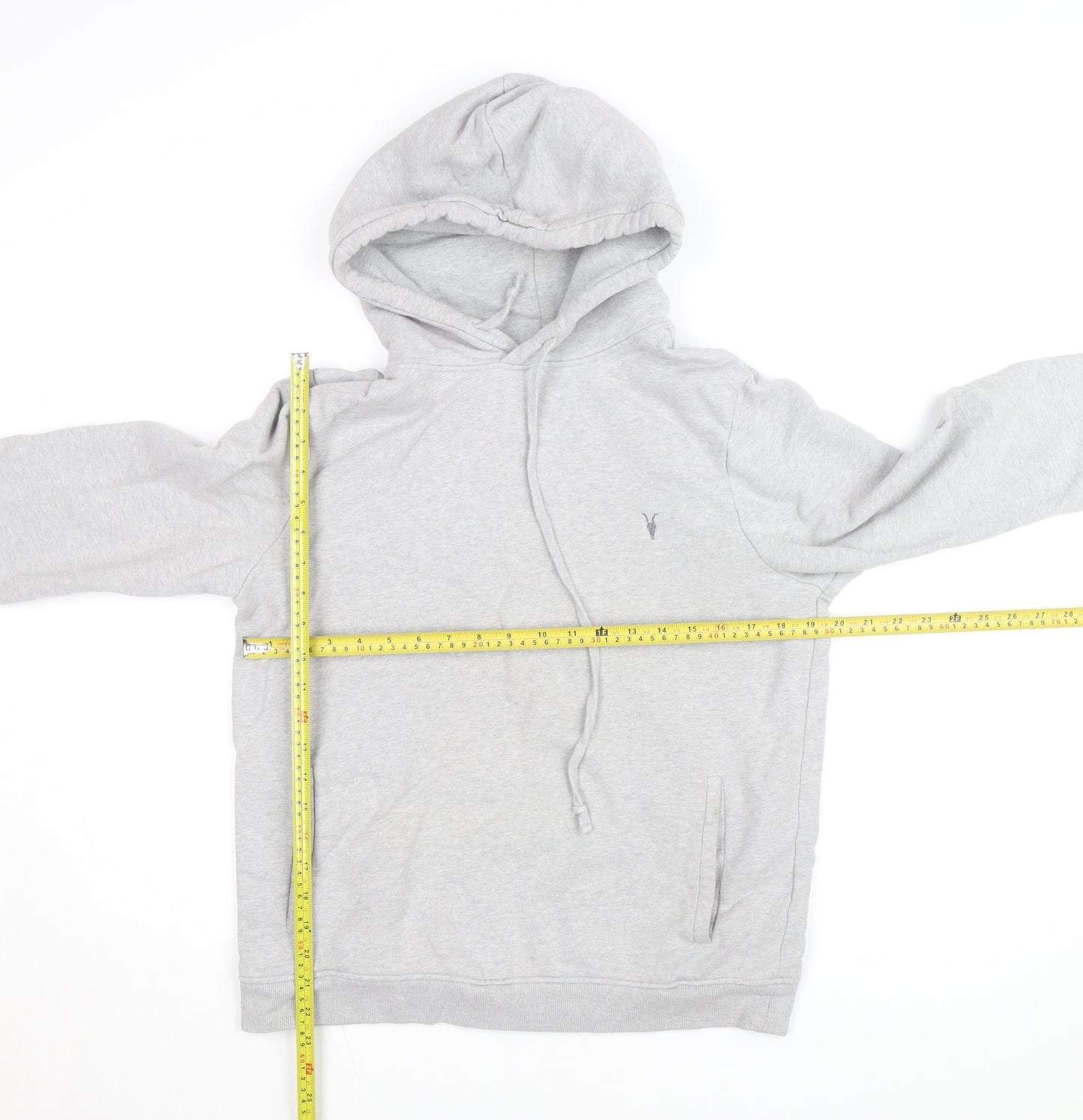AllSaints Mens Grey Pullover Hoodie Medium Fleece Cotton