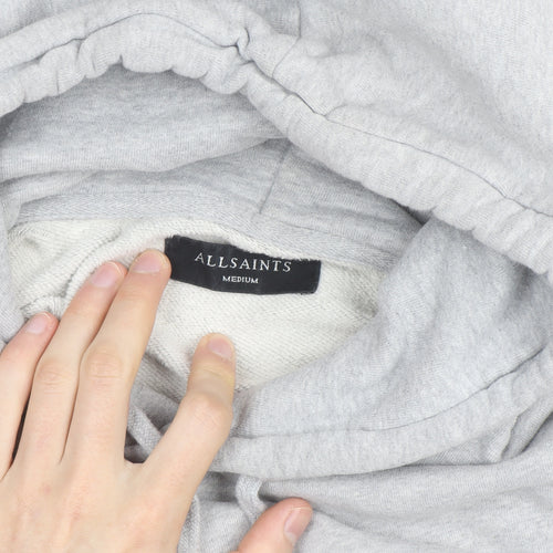 AllSaints Mens Grey Pullover Hoodie Medium Fleece Cotton