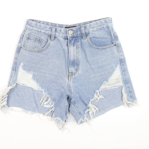 MOMOKROM Women's Blue Size 10 High Waist Distressed Denim Cut-Off Shorts