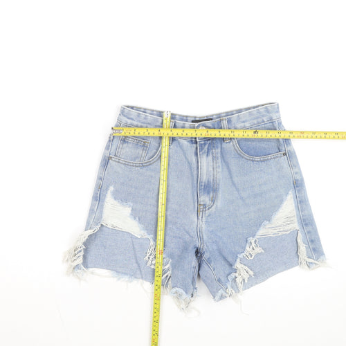 MOMOKROM Women's Blue Size 10 High Waist Distressed Denim Cut-Off Shorts