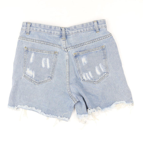 MOMOKROM Women's Blue Size 10 High Waist Distressed Denim Cut-Off Shorts