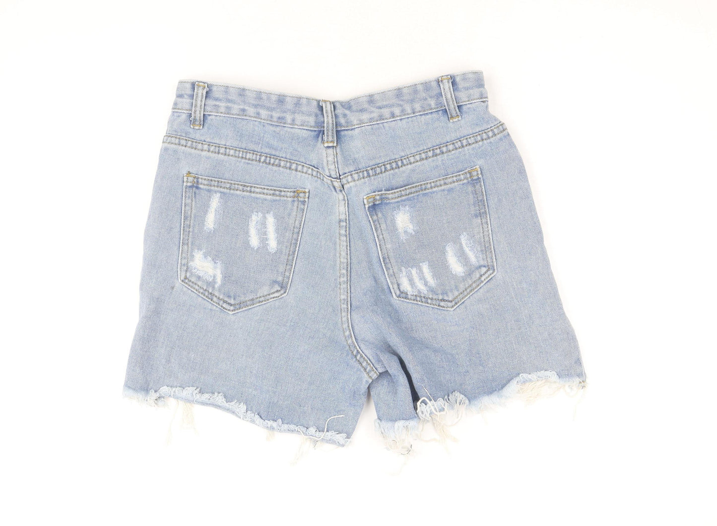 MOMOKROM Women's Blue Size 10 High Waist Distressed Denim Cut-Off Shorts