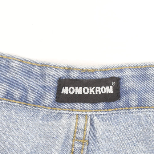 MOMOKROM Women's Blue Size 10 High Waist Distressed Denim Cut-Off Shorts