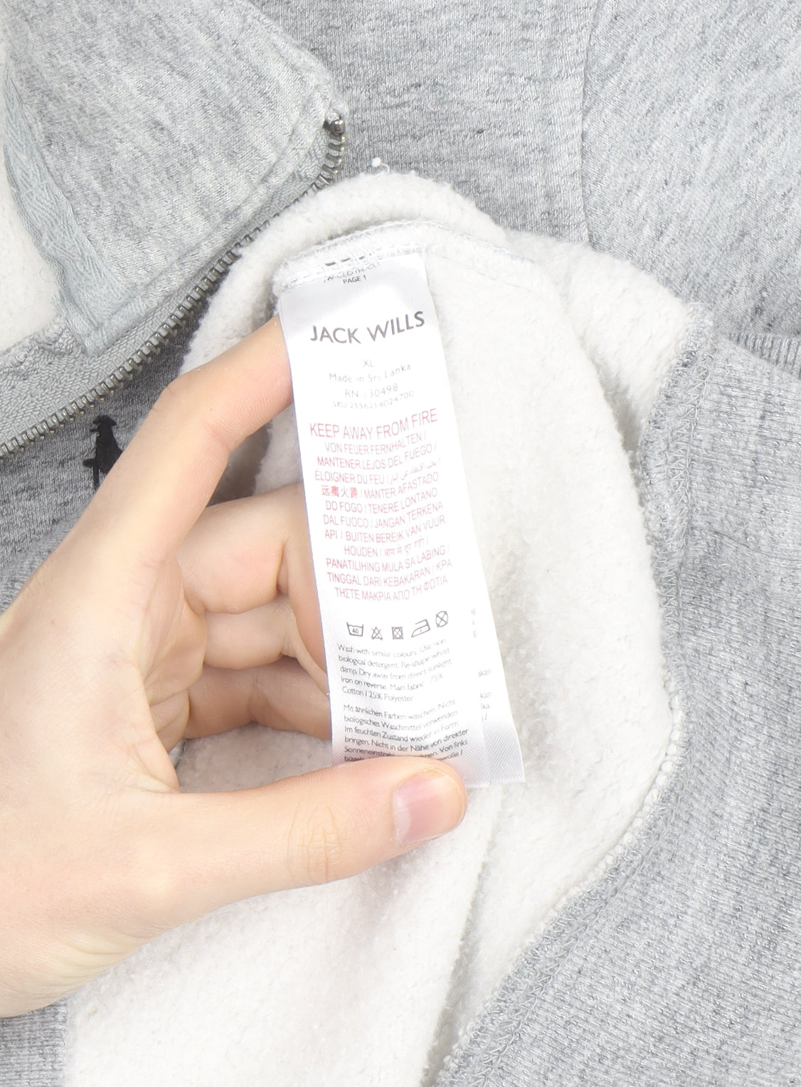 Jack Wills Men's Grey XL Classic Fit Fleece Lined 1/2 Zip Activewear Jacket