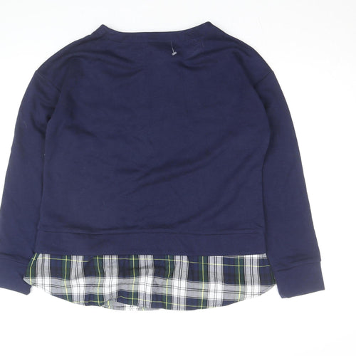 IZOD Women Blue Cotton Crew Neck Pullover Jumper M