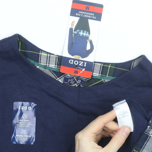IZOD Women Blue Cotton Crew Neck Pullover Jumper M