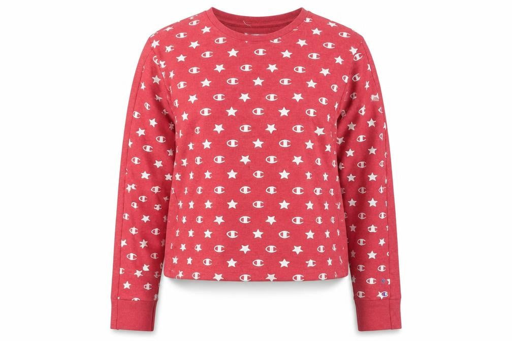 Front view of Champion women’s red star logo long sleeve pullover sweatshirt xl