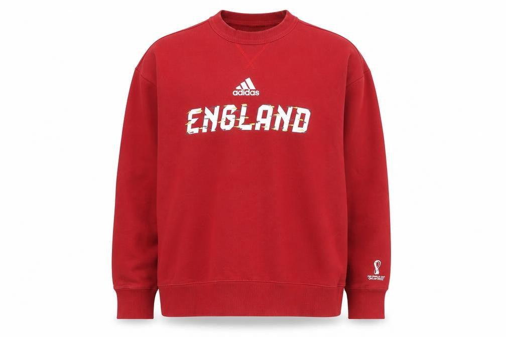 Front view of adidas Men’s Red England Graphic Pullover Sweatshirt M