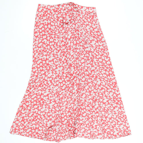 Zara Women Red Floral A-Line Midi Skirt Size S Viscose Summer
