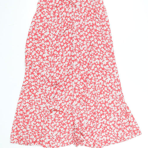 Zara Women Red Floral A-Line Midi Skirt Size S Viscose Summer