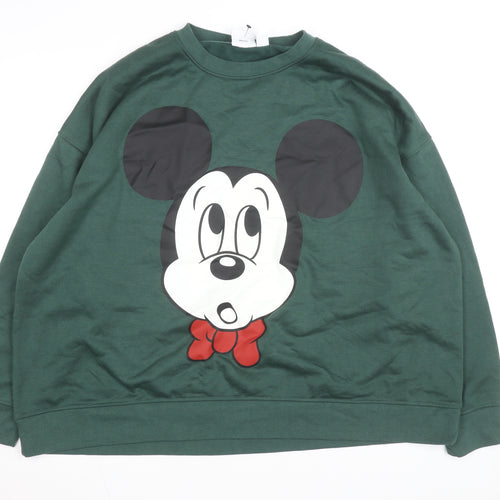 Disney Women Green Mickey Mouse Pullover Sweatshirt 2XL