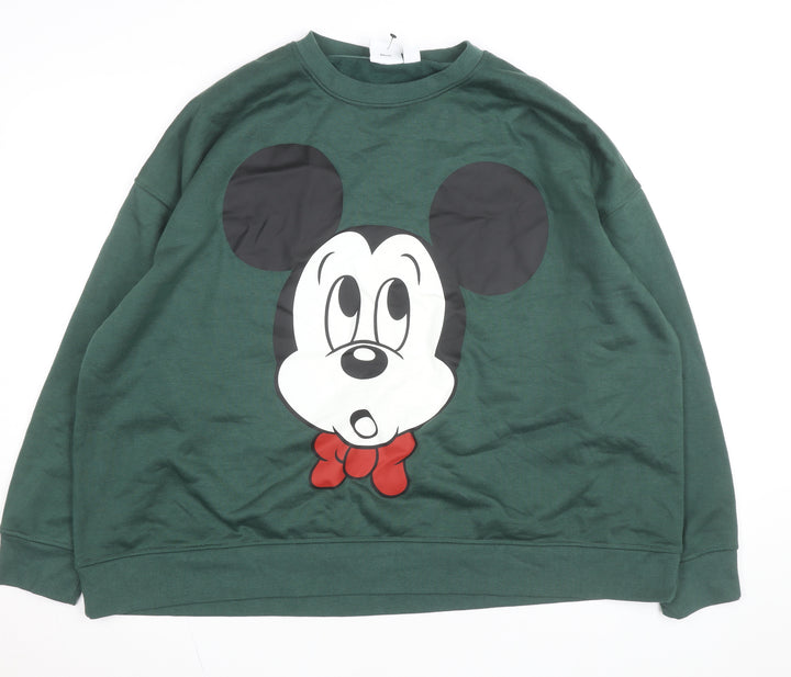 Disney Women Green Mickey Mouse Pullover Sweatshirt 2XL