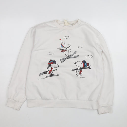 H&M Women’s White Snoopy Ski Crew Neck Sweatshirt Size S