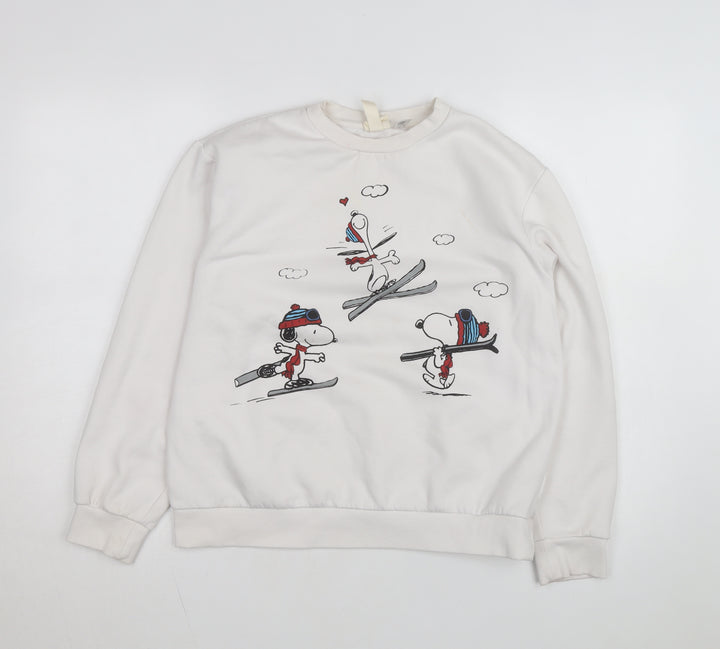 H&M Women’s White Snoopy Ski Crew Neck Sweatshirt Size S