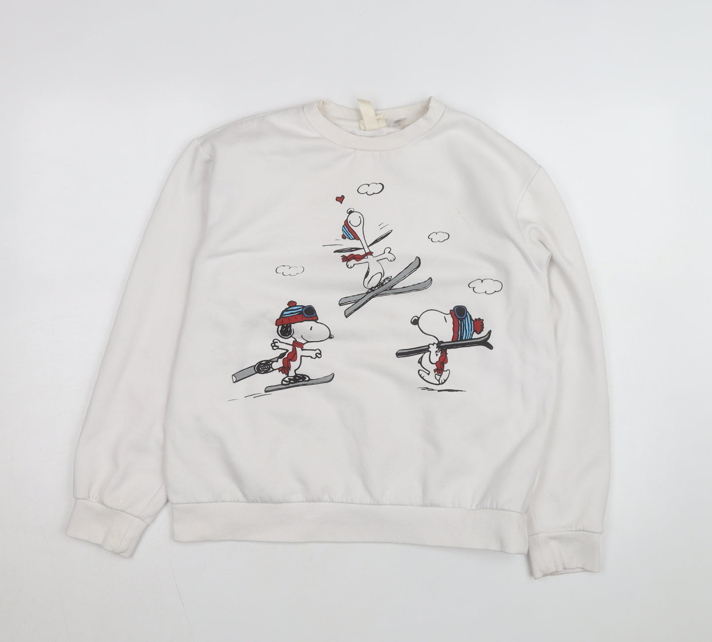H&M Women’s White Snoopy Ski Crew Neck Sweatshirt Size S
