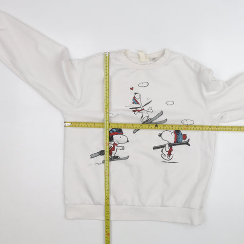 H&M Women’s White Snoopy Ski Crew Neck Sweatshirt Size S