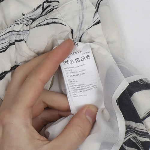 AllSaints Women’s Black White Silk Shirt Dress Size 8