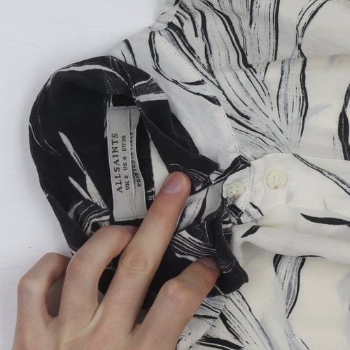 AllSaints Women’s Black White Silk Shirt Dress Size 8