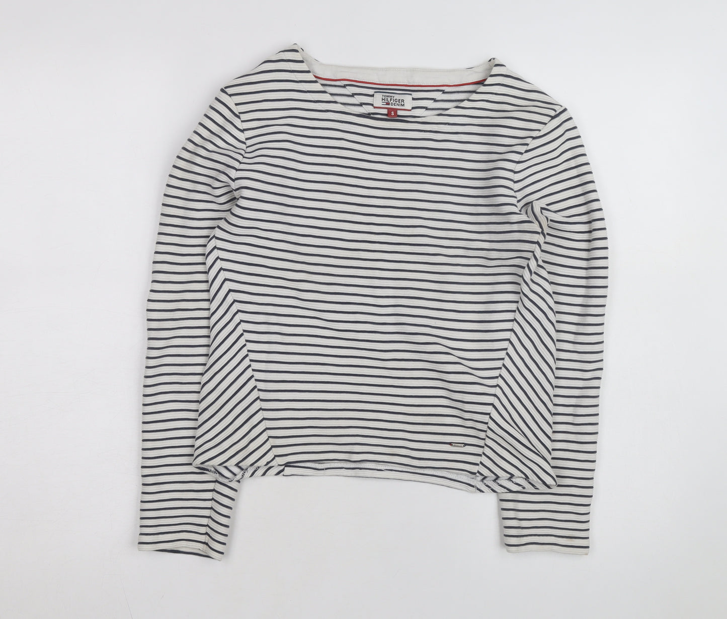 Tommy Hilfiger Women’s White Striped Long Sleeve Cotton T-Shirt S