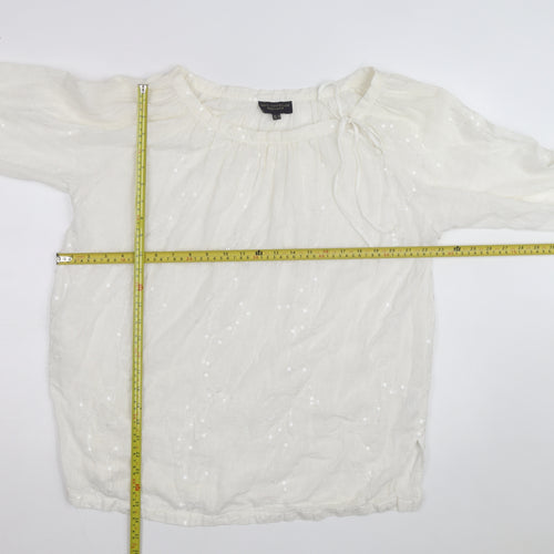 Paul Costelloe Women Ivory Linen Sequin Peasant Blouse Size 18