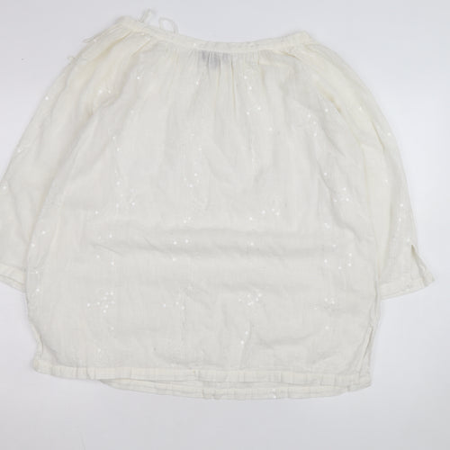 Paul Costelloe Women Ivory Linen Sequin Peasant Blouse Size 18