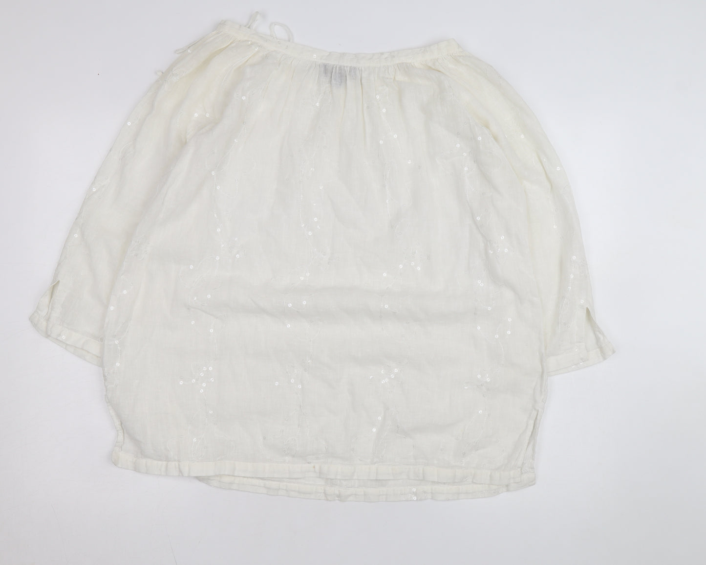 Paul Costelloe Women Ivory Linen Sequin Peasant Blouse Size 18