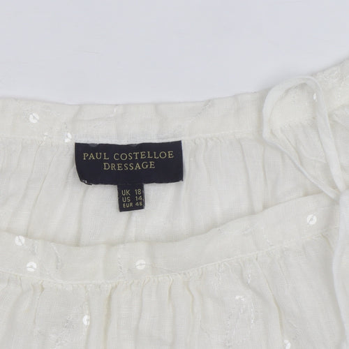 Paul Costelloe Women Ivory Linen Sequin Peasant Blouse Size 18