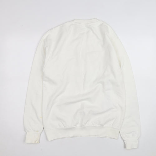 Just Hoods Women White Small Pullover Sweatshirt Snoopy ABBA Print