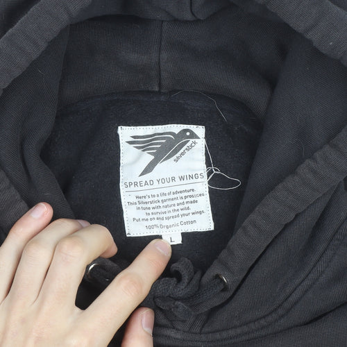 Silverstick Mens Black Organic Cotton Pullover Hoodie L