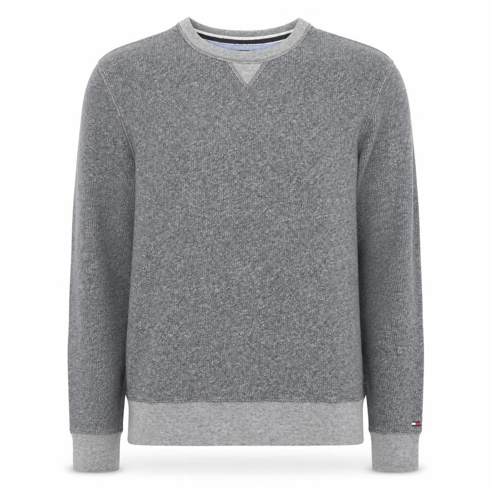 Front view of Tommy Hilfiger Men's Grey Cotton Crew Neck Pullover Sweatshirt M
