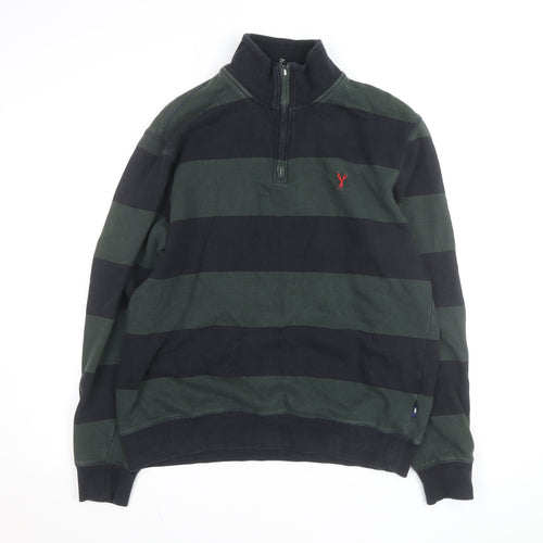 Douglas Hayward Men's Green Striped 1/4 Zip Cotton Jumper M