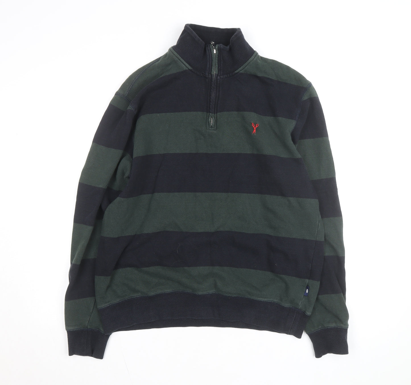 Douglas Hayward Men's Green Striped 1/4 Zip Cotton Jumper M