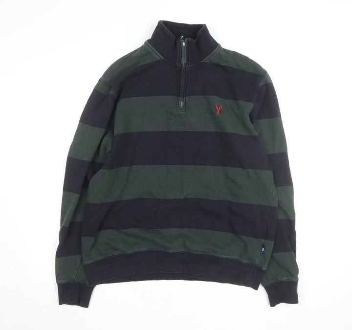 Douglas Hayward Men's Green Striped 1/4 Zip Cotton Jumper M