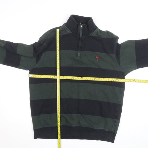 Douglas Hayward Men's Green Striped 1/4 Zip Cotton Jumper M