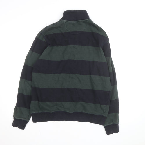 Douglas Hayward Men's Green Striped 1/4 Zip Cotton Jumper M