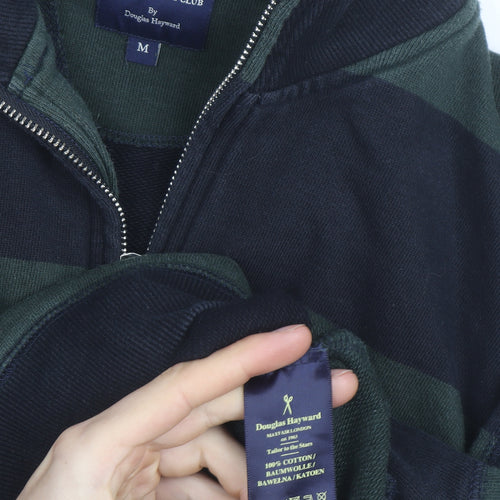 Douglas Hayward Men's Green Striped 1/4 Zip Cotton Jumper M