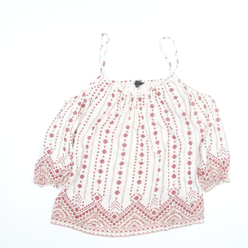 New Look Women's White Embroidered Boho Cold Shoulder Blouse UK 12