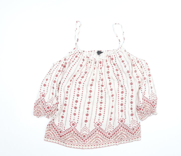 New Look Women's White Embroidered Boho Cold Shoulder Blouse UK 12