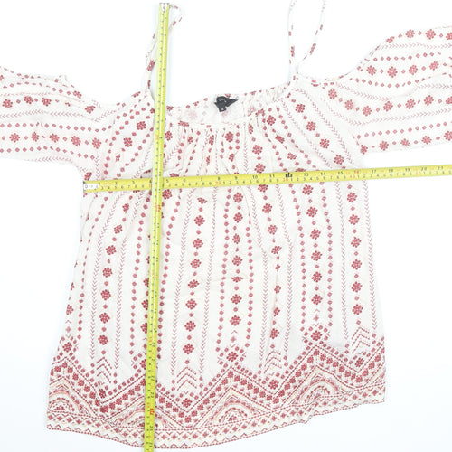 New Look Women's White Embroidered Boho Cold Shoulder Blouse UK 12