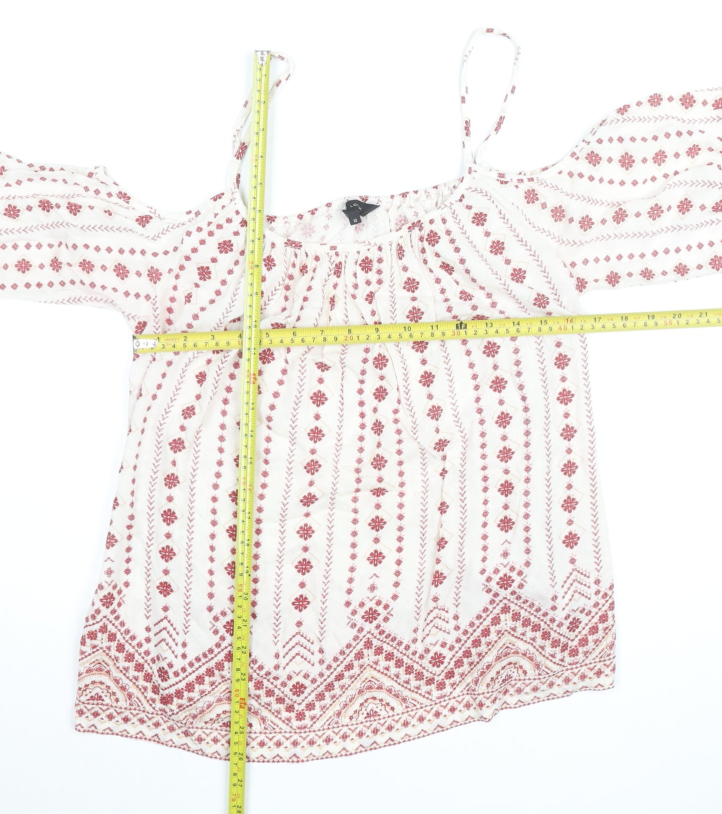 New Look Women's White Embroidered Boho Cold Shoulder Blouse UK 12