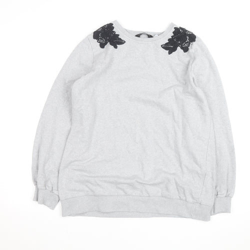 Dorothy Perkins Women Grey Embroidered Shoulder Pullover Jumper M