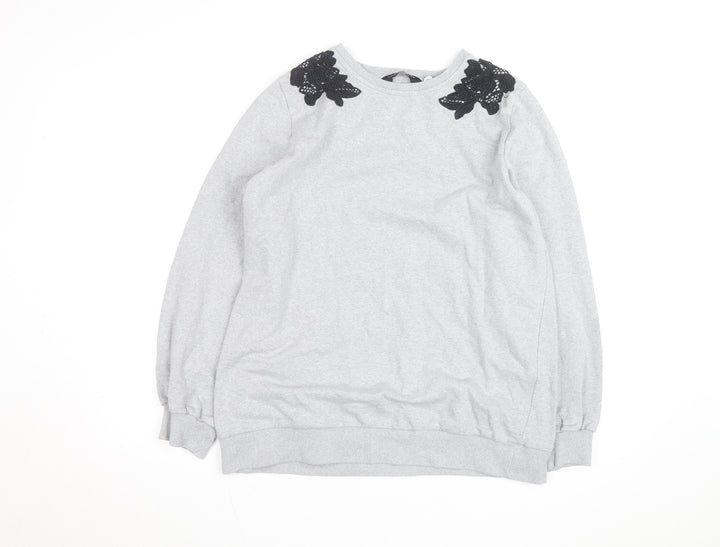 Dorothy Perkins Women Grey Embroidered Shoulder Pullover Jumper M