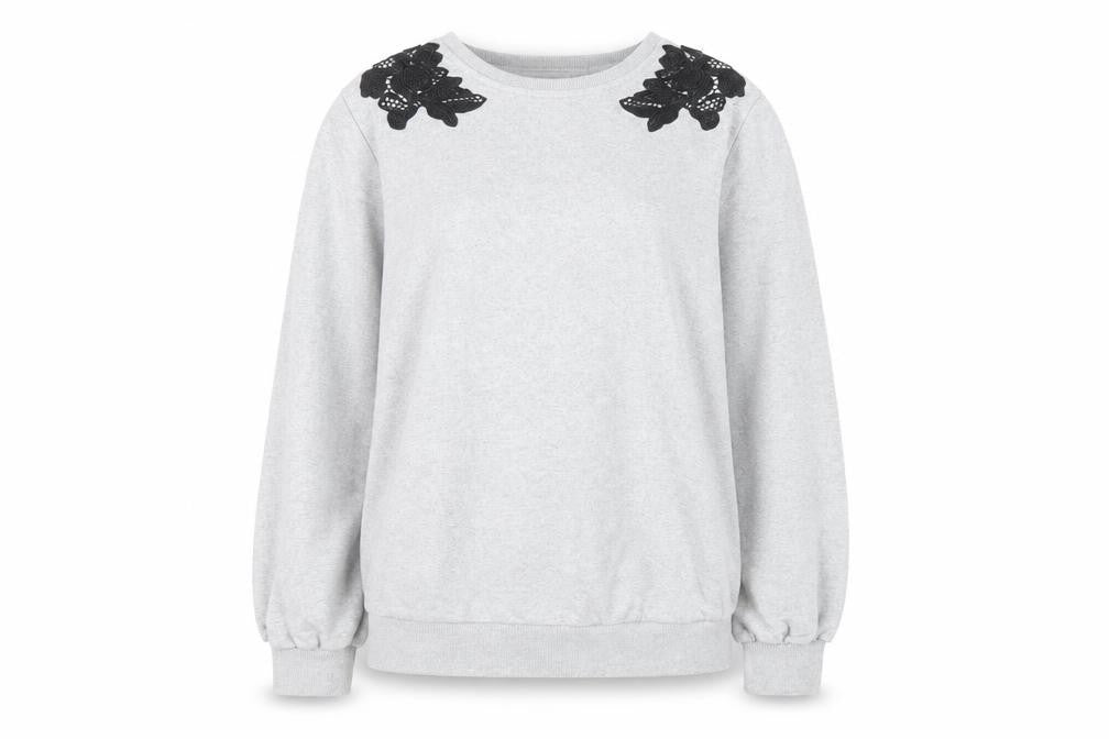 Front view of Dorothy Perkins Women Grey Embroidered Shoulder jumper M