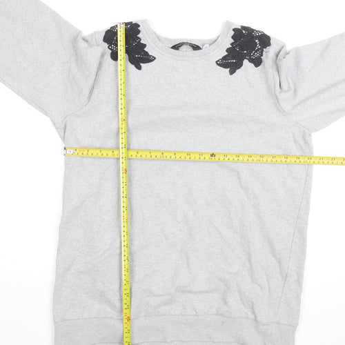 Dorothy Perkins Women Grey Embroidered Shoulder Pullover Jumper M