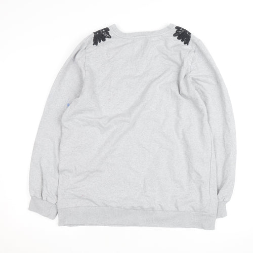 Dorothy Perkins Women Grey Embroidered Shoulder Pullover Jumper M